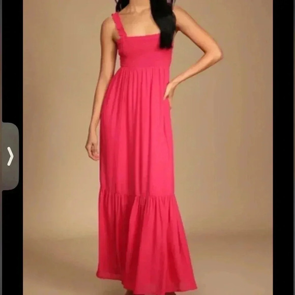 Lulus Wish Come True Pink Smocked Tie Back Dress Size Medium - Picture 1 of 8